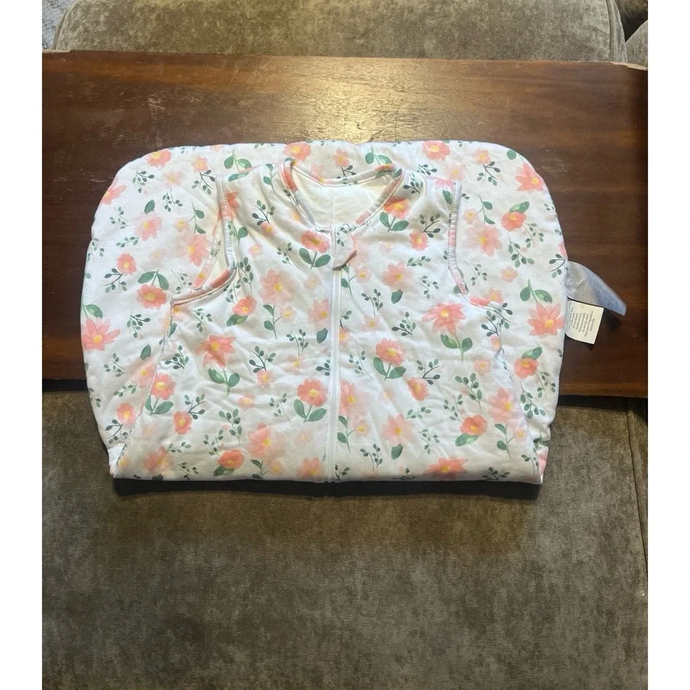 Oeko Tex Cotton Quilted Sleep Sack Floral Pink Peach 6-12 Months